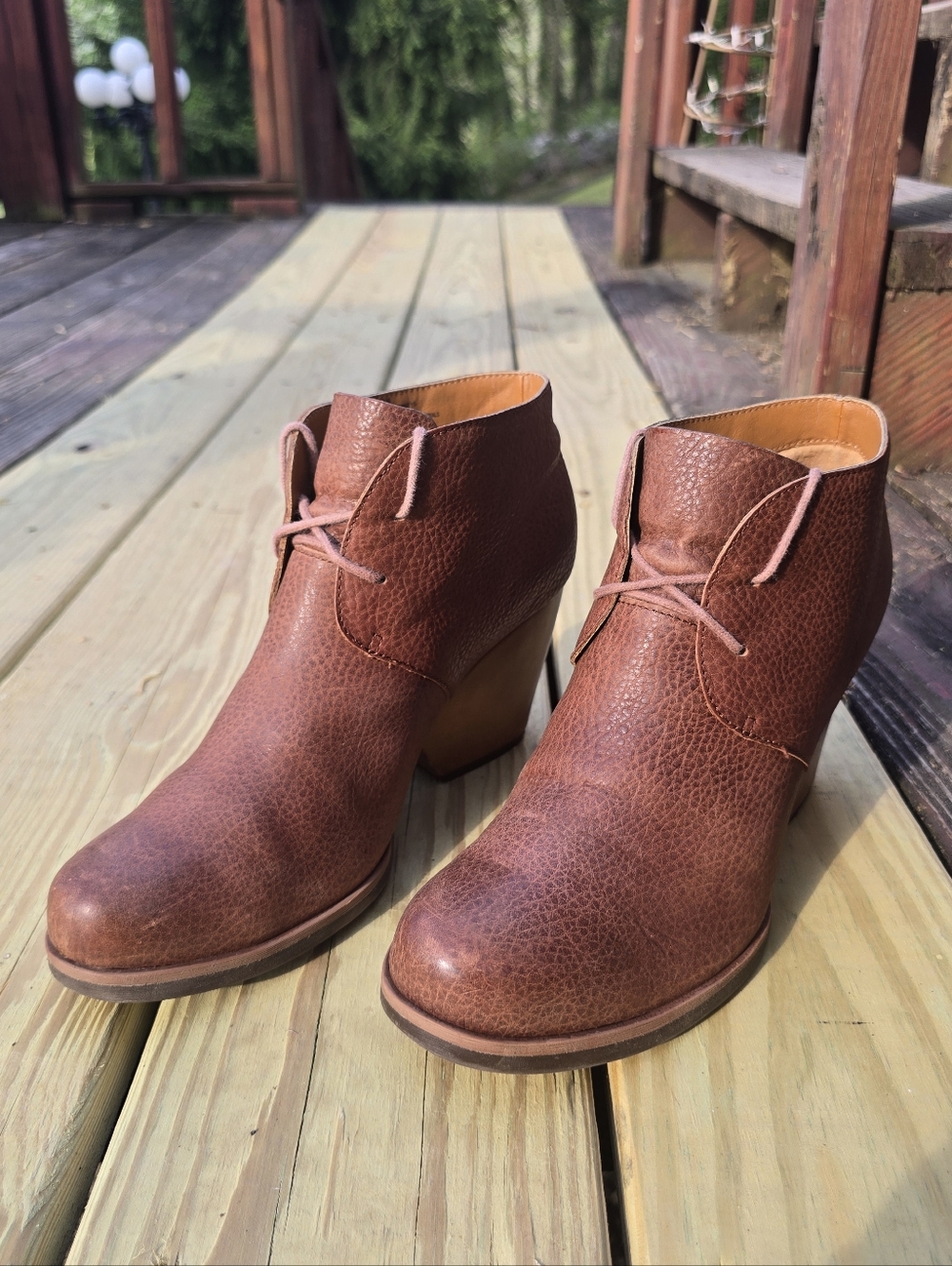 Kork Ease Roana Bootie Chestnut Brown Leather Laced Ankle Boot Block Heel Sz 10M
